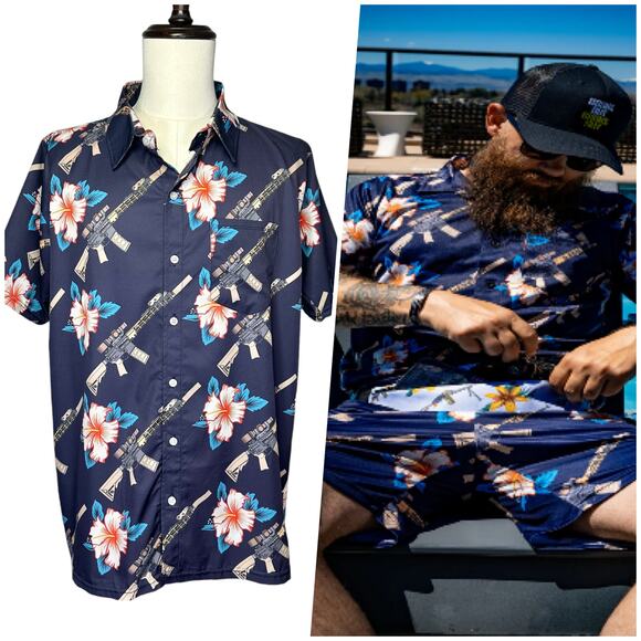 OAF Nation | Men | Aloha M4 Floral Golf Performance Button Up Shirt | Large - Picture 1 of 10